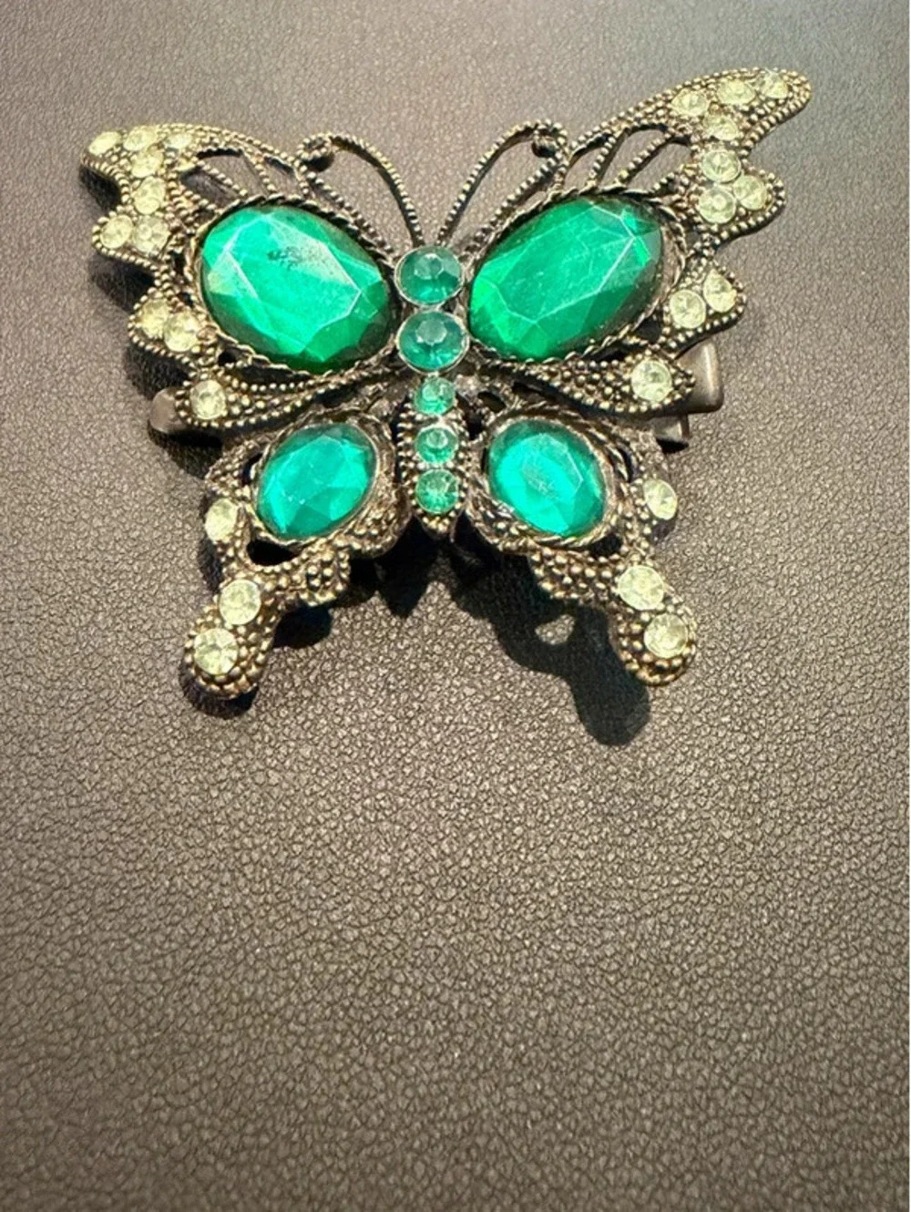 Green Rhinestone Butterfly Brooch Pin